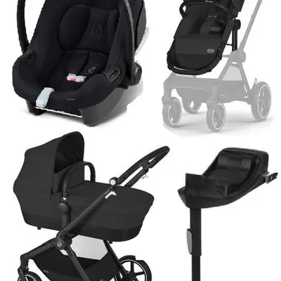 Cybex Eos Lux Wózek Głęboko-Spacerowy Rama Czarna Moon Black + Aton B2 i-Size Fotelik 0-13kg + Baza One Volcano Black