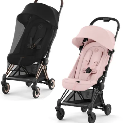 Cybex Coya Wózek Spacerowy Rama Matt Black Peach Pink + Cybex Coya Moskitiera Black