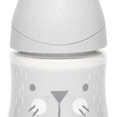 Suavinex Butelka 150ml Premium smoczek okrągły silikonowy o wolnym przepływie Kotek szary Hygge Baby