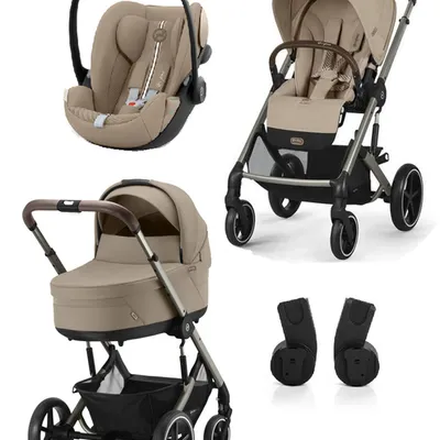 Cybex Balios S Lux 2.0 Wózek Głęboko-Spacerowy Almond Beige + Cybex Cloud G I - Size Fotelik Samochodowy 0-13 kg + Adaptery Almond Beige