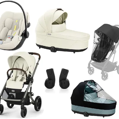 Cybex Balios S Lux 2.0 Wózek Głęboko-Spacerowy Seashell Beige + Cloud G I-Size Fotelik Samochodowy 0-13kg + Osłony Przeciwdeszczowe + Adaptery