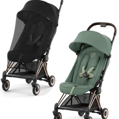 Cybex Coya Wózek Spacerowy Rama Rosegold Leaf Green + Cybex Coya Moskitiera Black