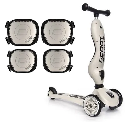Scootandride Highwaykick 1 Jeździk i Hulajnoga 2w1 1-5 lat + Zestaw Ochraniaczy dla Dzieci XXS Ash