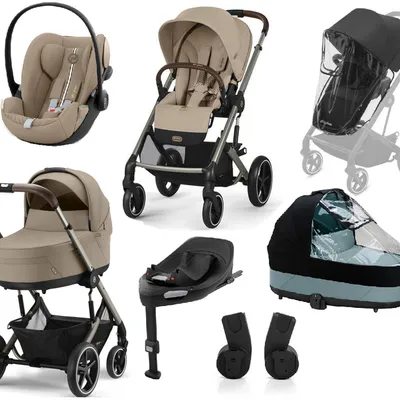 Cybex Balios S Lux 2.0 Wózek Głęboko-Spacerowy Almond Beige + Cloud G I-Size Fotelik Samochodowy 0-13kg + Baza G + Folie Przeciwdeszczowe + Adaptery