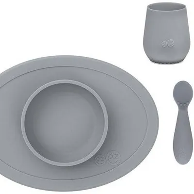 EZPZ Komplet Pierwszych Naczyń Silikonowych First Foods Set Szary
