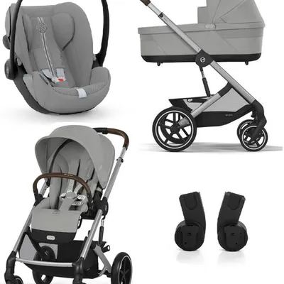 Cybex Balios S Lux 2.0 Wózek Głęboko-Spacerowy Stone Grey + Cybex Cloud G I - Size Fotelik Samochodowy 0-13 kg + Adaptery