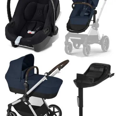 Cybex Eos Lux Wózek Głęboko-Spacerowy Rama Srebrna Ocean Blue + Aton B2 i-Size Fotelik 0-13kg + Baza One Volcano Black
