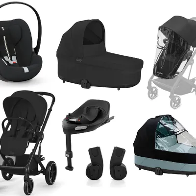 Cybex Balios S Lux 2.0 Wózek Głęboko-Spacerowy Moon Black + Cloud G I-Size Fotelik Samochodowy 0-13kg + Baza G + Osłony Przeciwdeszczowe + Adaptery