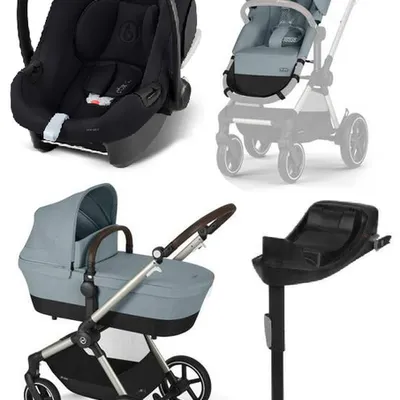 Cybex Eos Lux Wózek Głęboko-Spacerowy Rama Frame Stormy Blue + Aton B2 i-Size Fotelik 0-13kg + Baza One Volcano Black