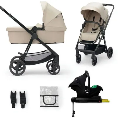 Kinderkraft Newly Wózek Wielofunkcyjny 4w1 + Fotelikiem Mink Pro z Bazą Sand Beige