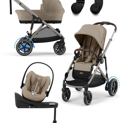 Cybex E-Gazelle S Wspomagany Wózek Głęboko-Spacerowy Rama Taupe Almond Beige + Fotelik Cybex Cloud G I - Size Fotelik + Baza G + Adaptery