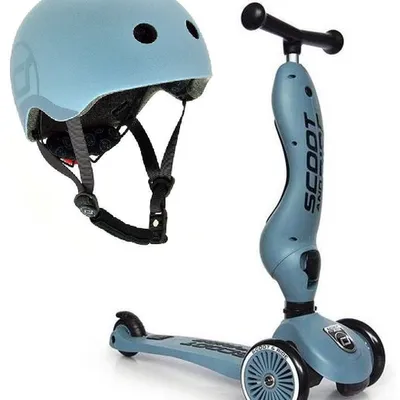 Scootandride Highwaykick 1 Jeździk i Hulajnoga 2w1 1-5 Lat + Scootandride Kask Dla Dzieci S-M Steel