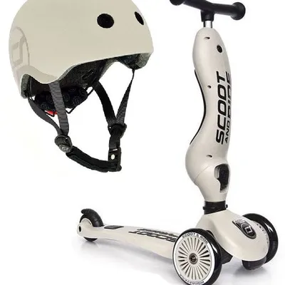 Scootandride Highwaykick 1 Jeździk i Hulajnoga 2w1 1-5 lat + Scootandride Kask Dla Dzieci S-M Ash