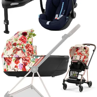 Cybex Mios 3.0 Wózek Głęboko-Spacerowy Spring Blossom Light + Cybex Cloud G I-Size Fotelik Samochodowy Ocean Blue Plus + Baza