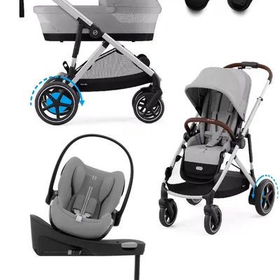 Cybex E-Gazelle S Wspomagany Wózek Spacerowy Rama Srebrna Stone Grey + Fotelik Cybex Cloud G I - Size Fotelik + Baza G + Adaptery
