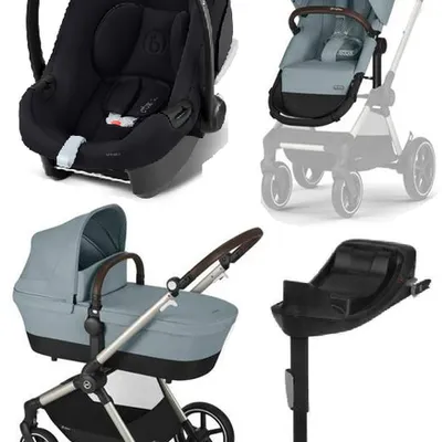 Cybex Eos Lux Wózek Głęboko-Spacerowy Rama Taupe Sky Blue + Aton B2 i-Size Fotelik 0-13kg + Baza One Volcano Black