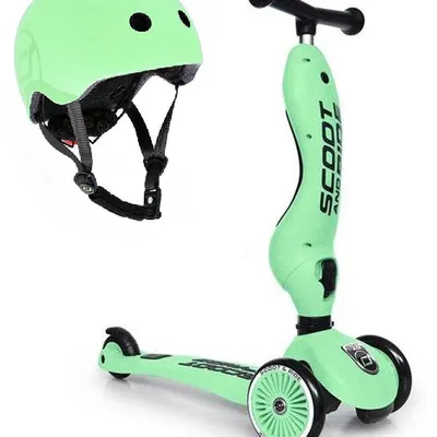 Scootandride Highwaykick 1 Jeździk i Hulajnoga 2w1 1-5 Lat + Scootandride Kask Dla Dzieci S-M Kiwi