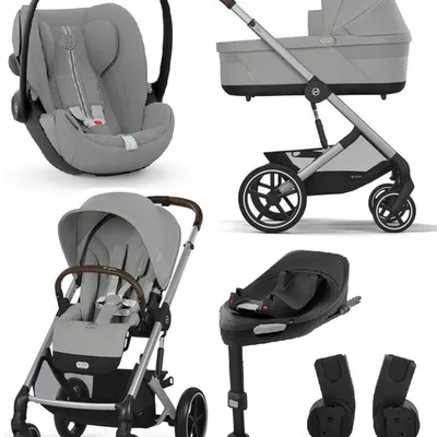 Cybex Balios S Lux 2.0 Wózek Głęboko- Spacerowy Stone Grey + Cloud G I-Size Fotelik Samochodowy 0-13kg + Baza G + Adaptery