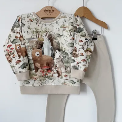 Zestaw dresowy spodnie beż+ bluza z panelem - Jesienny gaj