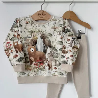 Zestaw getry prążek+ bluza z panelem - Jesienny gaj