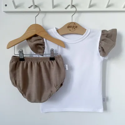 Zestaw bluzeczka i bloomersy lniane- Brown