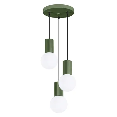 Lampa wisząca HALO 3P zielona oliwka + 3x Żarówka LED G9 4000K Zimna 4,5W 460lm
