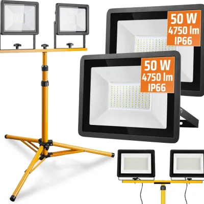 Zestaw oświetleniowy 100W 9500lm | 2x naświetlacz halogen 50W ze statywem roboczym 1.6m