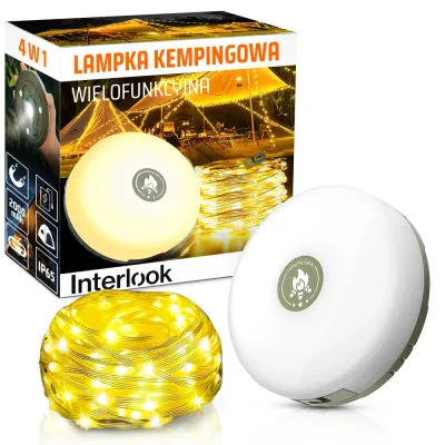 Wielofunkcyjna lampa kempingowa LED z girlandą 10 m, powerbankiem i magnesem | Wodoodporna lampka z wbudowanym akumulatorem 2000 mAh 5 trybów świece