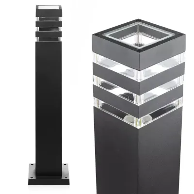 Lampa ogrodowa stojąca, słupek kwadratowy aluminiowy, czarny mat 60cm | Zasilanie 230V, gniazdo E27 | LLS-60CM