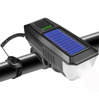 QX-LY-17 | Solarna lampka rowerowa z mocnym LED 350 lm, klaksonem 120 dB i ładowaniem USB/solarnym | Oświetlenie rowerowe z klaksonem |