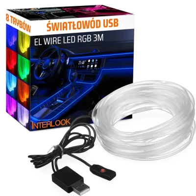 Ambient Light RGB-3M |Jednostronny światłowód | Wielokolorowy pasek led | El wire