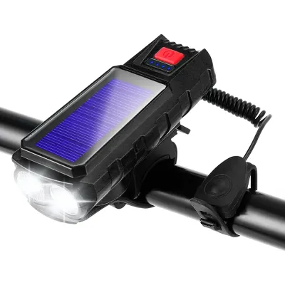 Solarna lampka rowerowa z klaksonem 130 dB | Oświetlenie LED 400 lm | Wodoodporna lampka rowerowa | QX-LY-17-2