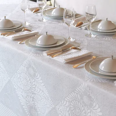 Obrus lniany Le Jacquard Français Bosphore Blanc