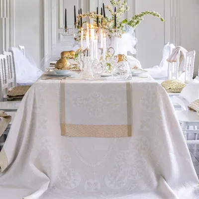 Obrus lniany Le Jacquard Français Évasion Céleste Travertin
