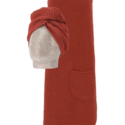 Spódnica do sauny damska z turbanem Vossen Wellness Spa 6440 terra