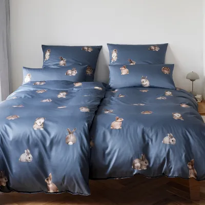 Pościel satyna jedwabna Elegante Bunnies 24531-02 Mitternachtsblau