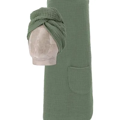 Spódnica do sauny damska z turbanem Vossen Wellness Spa 5835 dark green