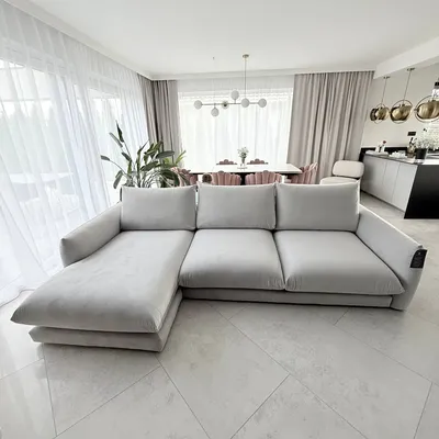Sofa narożna CXL by Christian Lacroix z aksamitu popiel light grey popiel Naima 316 cm, lewa