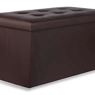 Pufa składana XXL z guzikami, podwójna, schowek - 80x40x40cm ekoskóra brąz