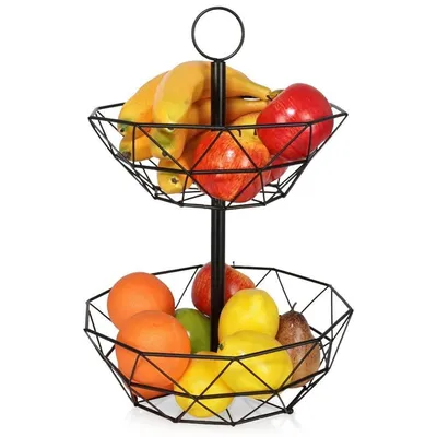 Koszyk na owoce i warzywa miska 2-poziomowa loft 43 cm (Czarny)