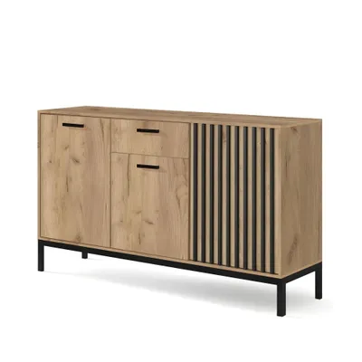 LAMINO KM-1 komoda dąb craft/czarny skandynawski loft lamele
