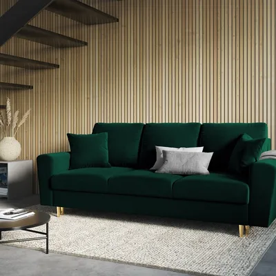 Sofa MOGHAN aksamit welur ciemna zieleń z funkcją spania