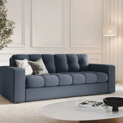 Sofa Justin 2-osobowa, ciemny niebieski, tkanina strukturalna