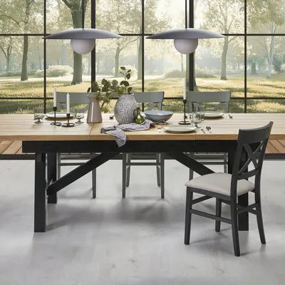 FIESTA stół rozkładany 200-280x100x77 cm dąb naturalny/czarny mieści 8-12 osób