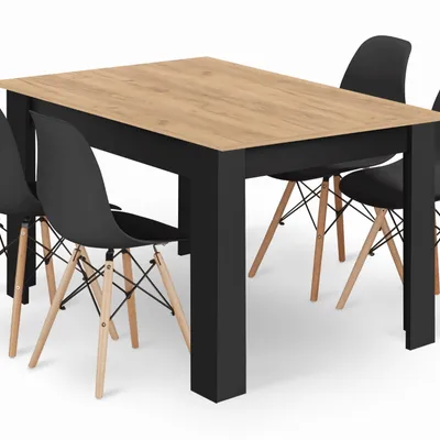 Stół NP 120x80 Artisan nogi czarne + 4 krzesła OSAKA czarny nogi naturalne