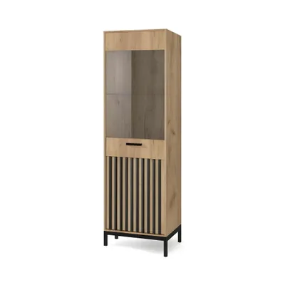 LAMINO W-1 witryna dąb craft/czarny nowoczesny skandynawski lamele