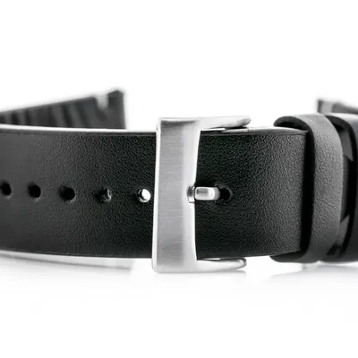 Pasek skórzany do zegarka w118 - czarny/białe - 24mm