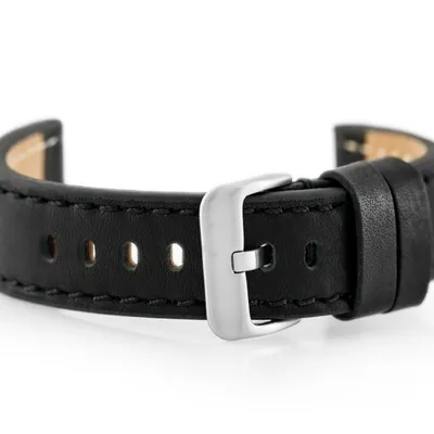Pasek skórzany do zegarka w48 - premium - czarny/czarne - 22mm
