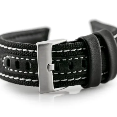 Pasek skórzany do zegarka w34 - premium - czarny/białe - 26mm