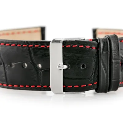 Pasek skórzany do zegarka w64 czarny/czerwony 24mm